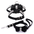 Pet Dog Harness Leash Set with Rhinestone Bow: Suede Bow Leather Leash for Stylish Walks